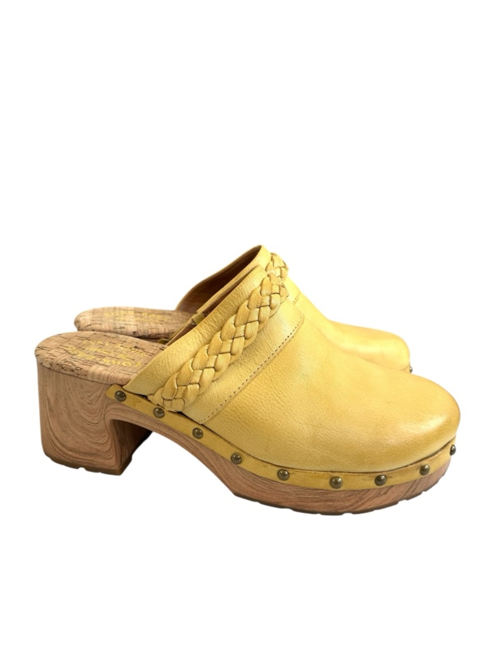Kork-Ease Yellow Leather Braided Clog Mules - Picture 6 of 16